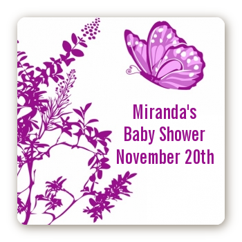Butterfly - Square Personalized Baby Shower Sticker Labels