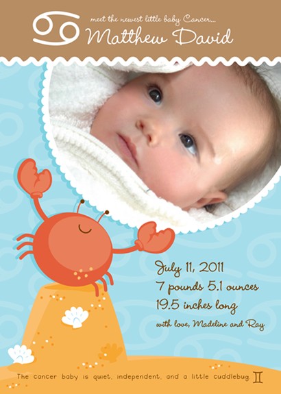 Crab | Cancer Horoscope - Birth Announcement Photo Card