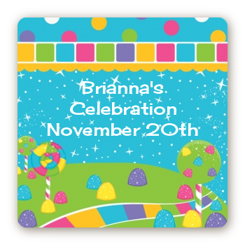 Candy Land - Square Personalized Birthday Party Sticker Labels