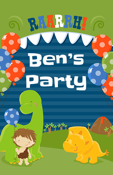 Dinosaur and Caveman - Personalized Birthday Party Wall Art