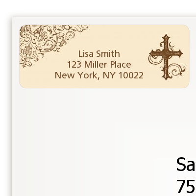 Cross Brown & Beige - Baptism / Christening Return Address Labels