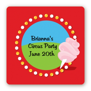 Circus Cotton Candy - Square Personalized Birthday Party Sticker Labels