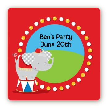 Circus Elephant - Square Personalized Birthday Party Sticker Labels
