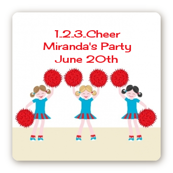 Cheerleader - Square Personalized Birthday Party Sticker Labels