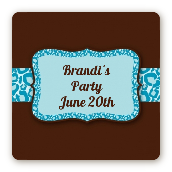 Cheetah Print Blue - Square Personalized Birthday Party Sticker Labels