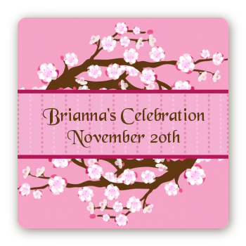 Cherry Blossom - Square Personalized Baby Shower Sticker Labels