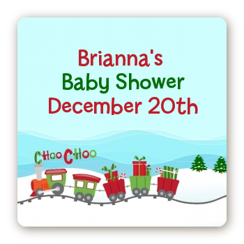 Choo Choo Train Christmas Wonderland - Square Personalized Baby Shower Sticker Labels