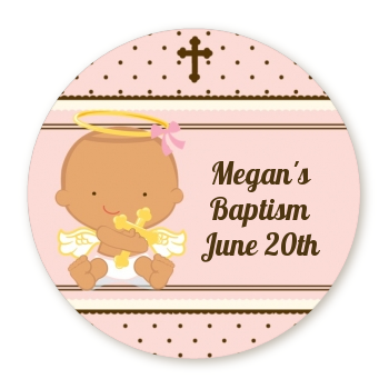  Angel Baby Girl Hispanic - Round Personalized Baptism / Christening Sticker Labels 