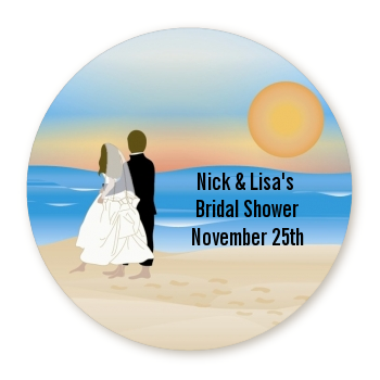  Beach Couple - Round Personalized Bridal Shower Sticker Labels 