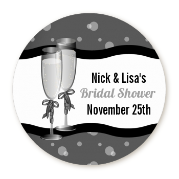  Champagne Glasses - Round Personalized Bridal Shower Sticker Labels 