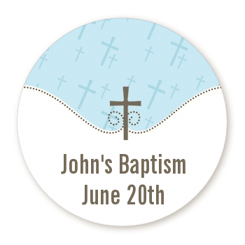  Cross Blue - Round Personalized Baptism / Christening Sticker Labels 