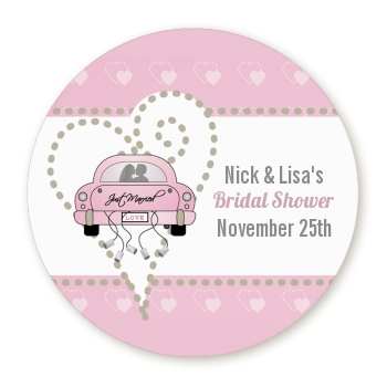  Just Married - Round Personalized Bridal Shower Sticker Labels 