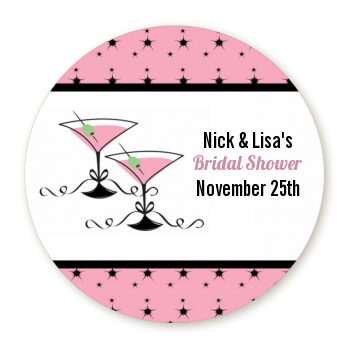  Martini Glasses - Round Personalized Bridal Shower Sticker Labels 