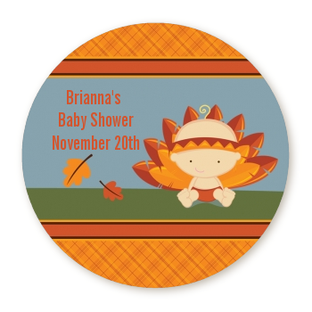  Little Turkey Girl - Round Personalized Baby Shower Sticker Labels 