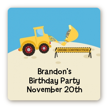 Construction Truck - Square Personalized Birthday Party Sticker Labels