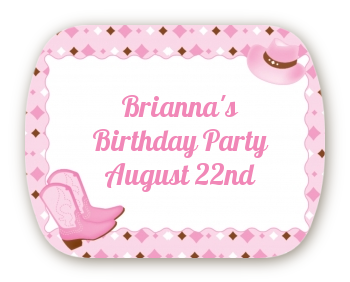 Cowgirl Western - Personalized Birthday Party Rounded Corner Stickers