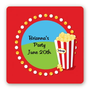 Circus Popcorn - Square Personalized Birthday Party Sticker Labels