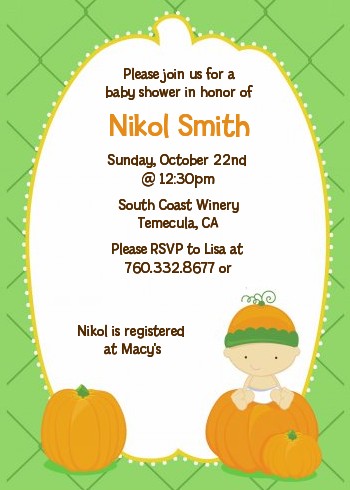Pumpkin Baby Caucasian - Baby Shower Invitations