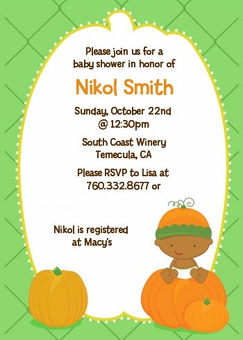 Pumpkin Baby African American - Baby Shower Invitations