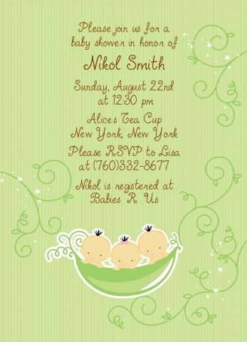  Triplets Three Peas in a Pod Asian - Baby Shower Invitations 2 Girls 1 Boy