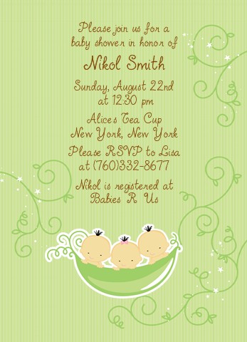  Triplets Three Peas in a Pod Asian - Baby Shower Invitations 2 Girls 1 Boy