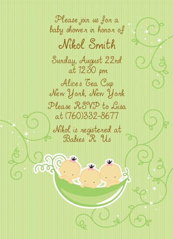  Triplets Three Peas in a Pod Asian - Baby Shower Invitations 2 Girls 1 Boy