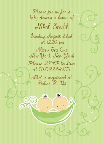  Twins Two Peas in a Pod Asian - Baby Shower Invitations 1 Boy 1 Girl