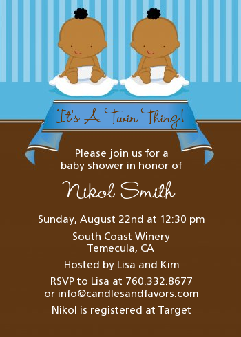 Twin Baby Boys African American - Baby Shower Invitations