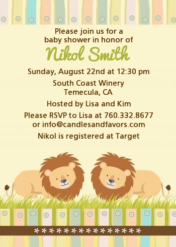 Twin Lions - Baby Shower Invitations