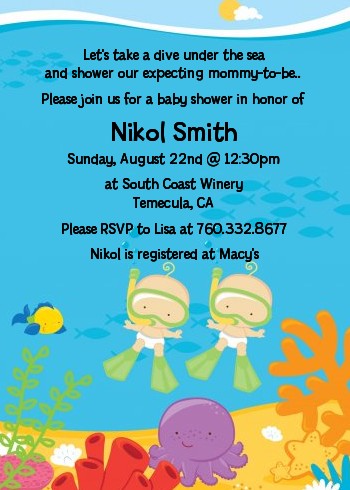 Under the Sea Twin Babies Snorkeling - Baby Shower Invitations