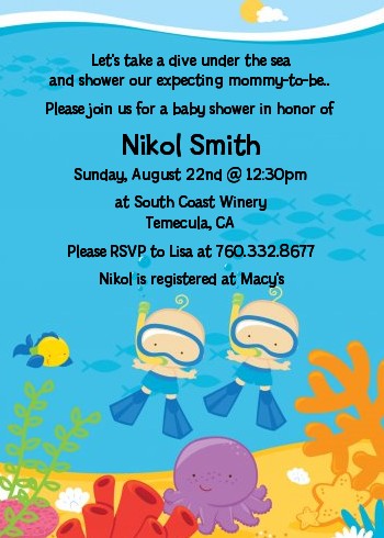 Under the Sea Baby Twin Boys Snorkeling - Baby Shower Invitations