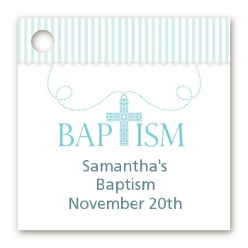 Cross Blue Necklace - Personalized Baptism / Christening Card Stock Favor Tags