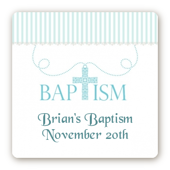 Cross Blue Necklace - Square Personalized Baptism / Christening Sticker Labels