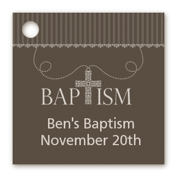 Cross Brown Necklace - Personalized Baptism / Christening Card Stock Favor Tags