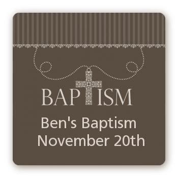 Cross Brown Necklace - Square Personalized Baptism / Christening Sticker Labels