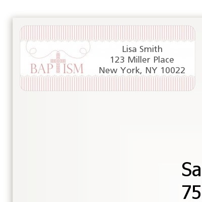Cross Pink Necklace - Baptism / Christening Return Address Labels