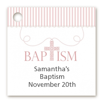 Cross Pink Necklace - Personalized Baptism / Christening Card Stock Favor Tags