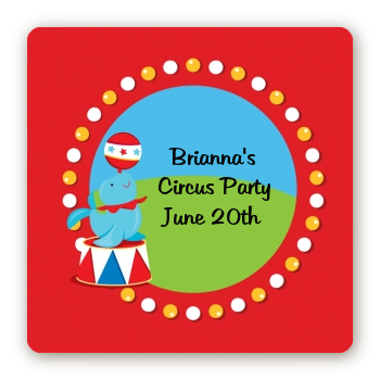 Circus Seal - Square Personalized Birthday Party Sticker Labels