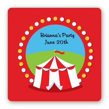 Circus Tent - Square Personalized Birthday Party Sticker Labels