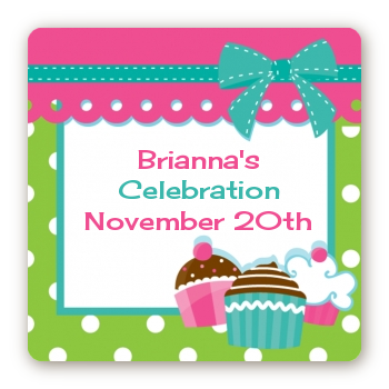 Cupcake Trio - Square Personalized Birthday Party Sticker Labels