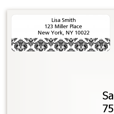  Damask - Birthday Party Return Address Labels Black & White