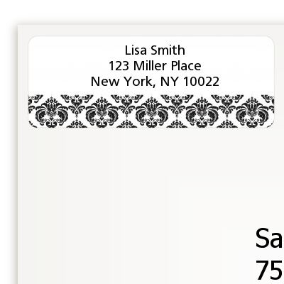  Damask - Baby Shower Return Address Labels Black & White