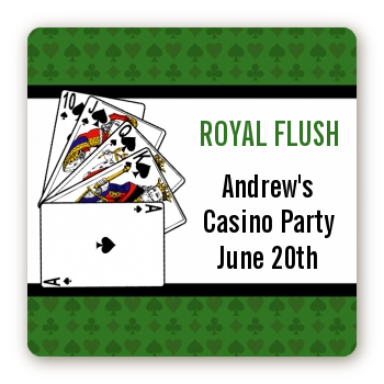 Casino Night Royal Flush - Square Personalized Birthday Party Sticker Labels