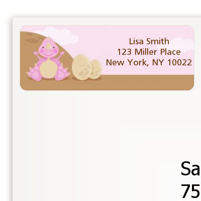 Dinosaur Baby Girl - Baby Shower Return Address Labels