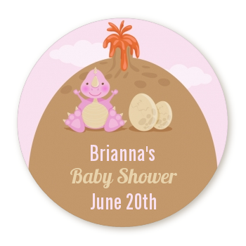 Dinosaur Baby Girl - Round Personalized Baby Shower Sticker Labels 