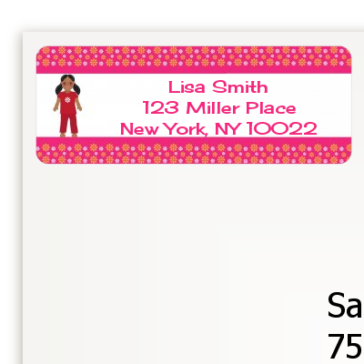 Doll Party African American - Birthday Party Return Address Labels