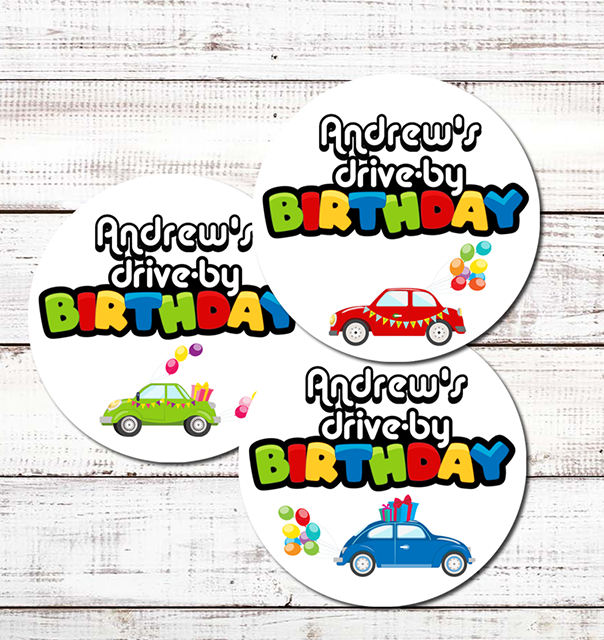  Thank You For Driving By Boy - Round Personalized Birthday Party Sticker Labels 