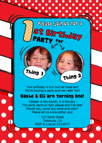 Dr. Seuss Inspired - Photo Birthday Invitations