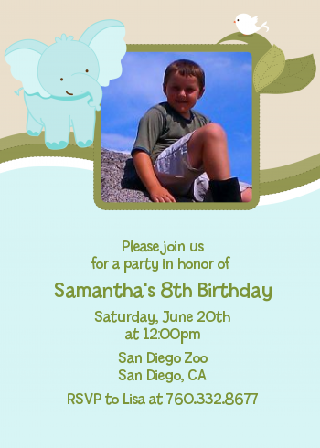 Elephant Blue - Photo Birthday Party Invitations