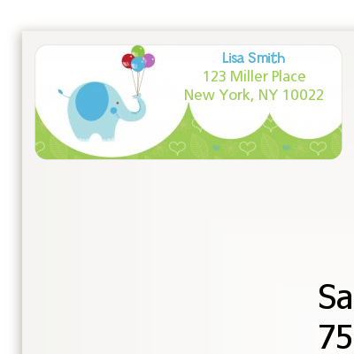 Elephant Blue - Birthday Party Return Address Labels